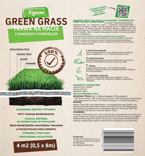 Trawa na macie - rolka z nasionami trawy 0,5x8 m GreenGrass